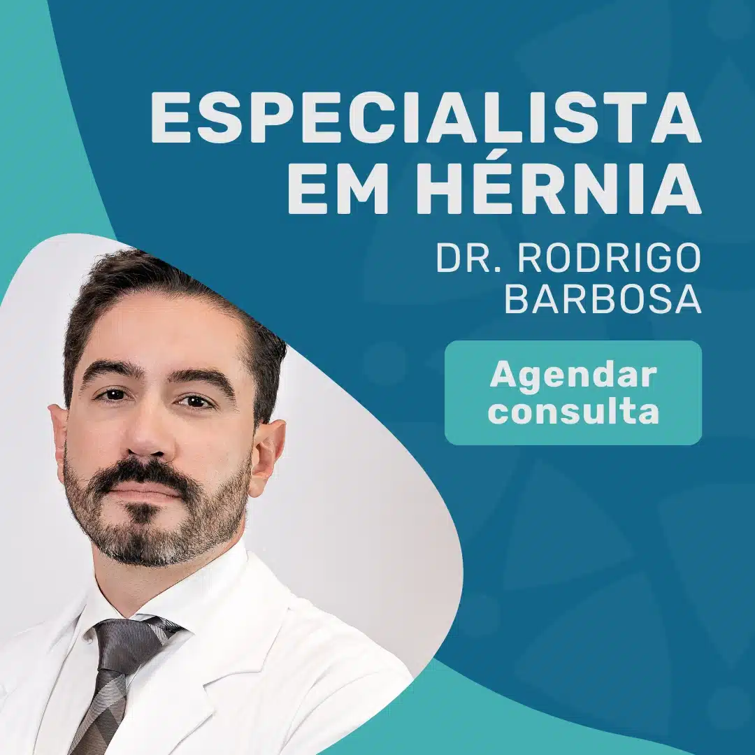 Especialistas em Hérnias em São Paulo 1 Dr. Rodrigo Barbosa, especialista em hérnias em São Paulo e fundador do Instituto Medicina em Foco, em retrato profissional de jaleco branco.