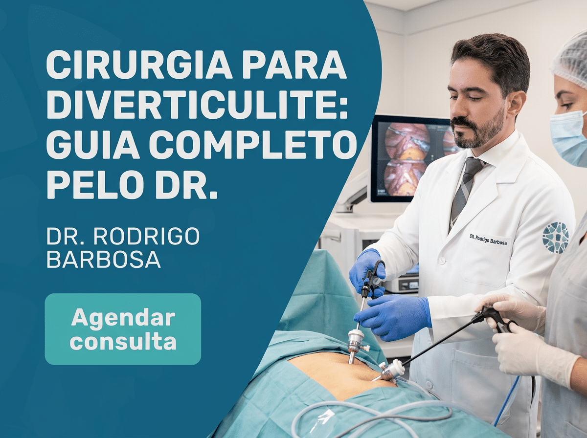 Plataforma de cirurgia robótica em centro cirúrgico, ilustrando a abordagem minimamente invasiva para diverticulite