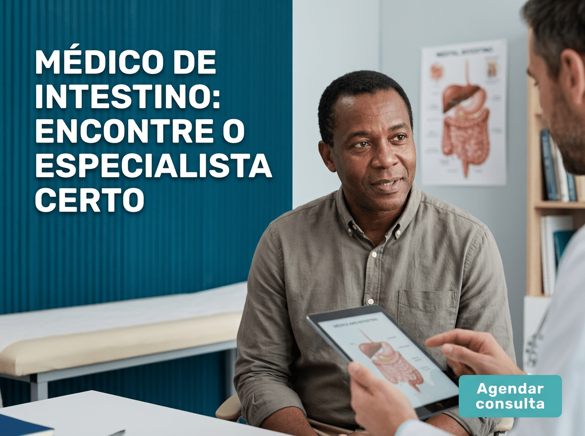 Paciente em consulta com médico de intestino do Instituto Medicina em Foco, especialista avaliando sintomas abdominais